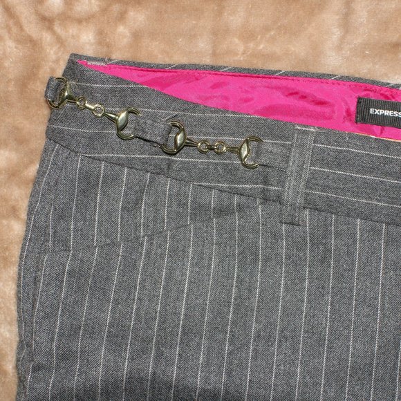 Express Design Studio Editor Trouser Suit Pants - Gray Striped - Pink Lining - Picture 5 of 12